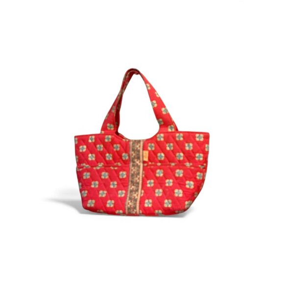 MaggiB Quilted Red Floral Tote Bag With Dual Handles & Zipper Closure - Picture 7 of 7